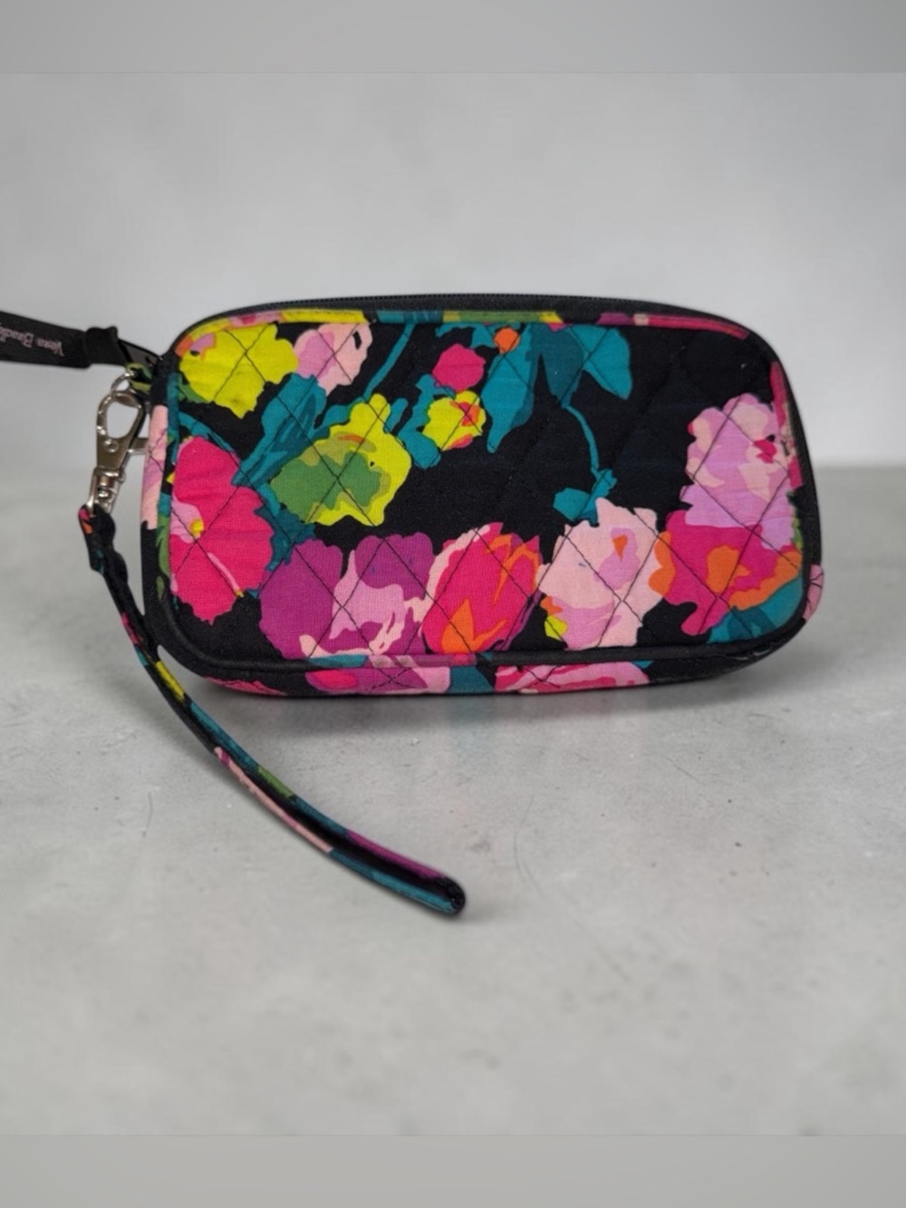 Vera Bradley Black Multi Floral Quilted Wristlet